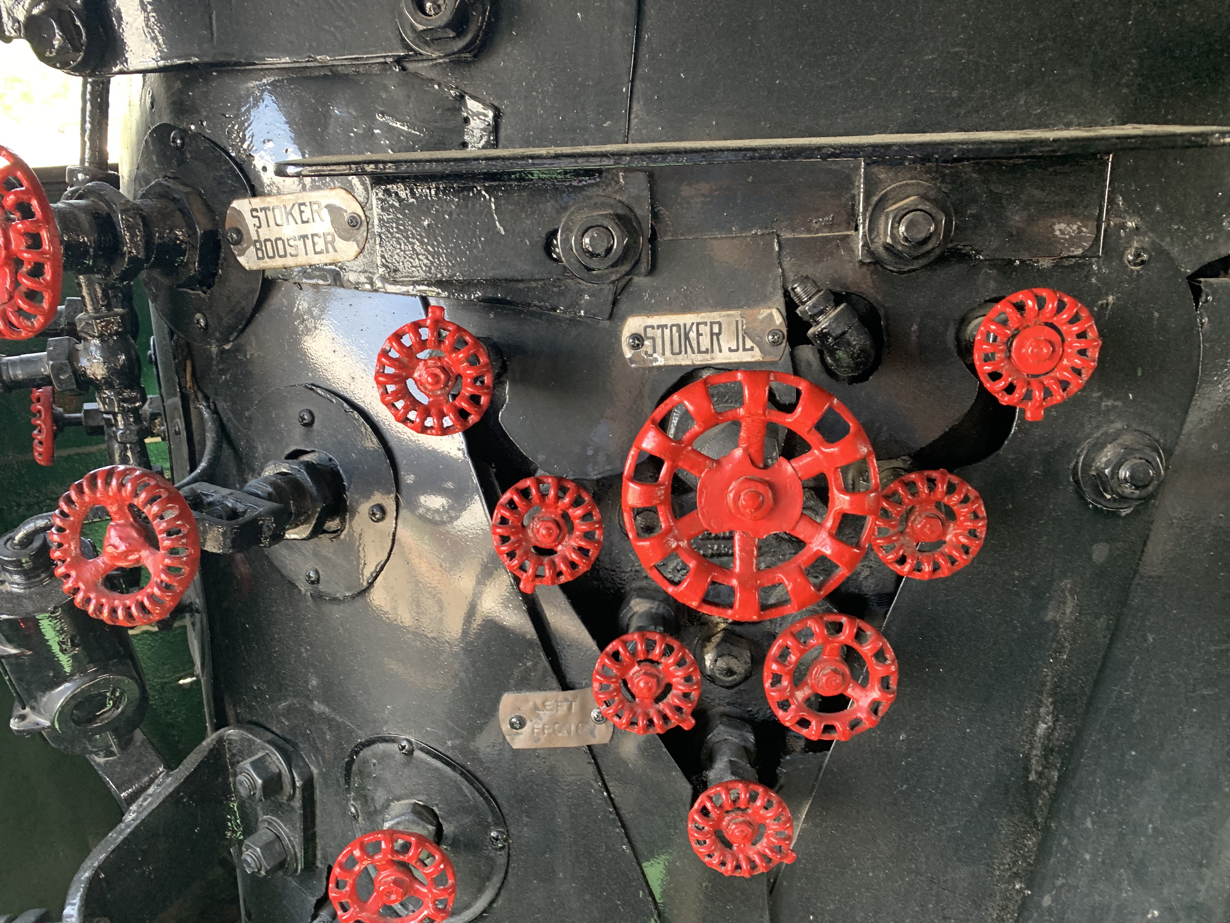 The cab and controls inside Big Boy 4012 locomotive on...