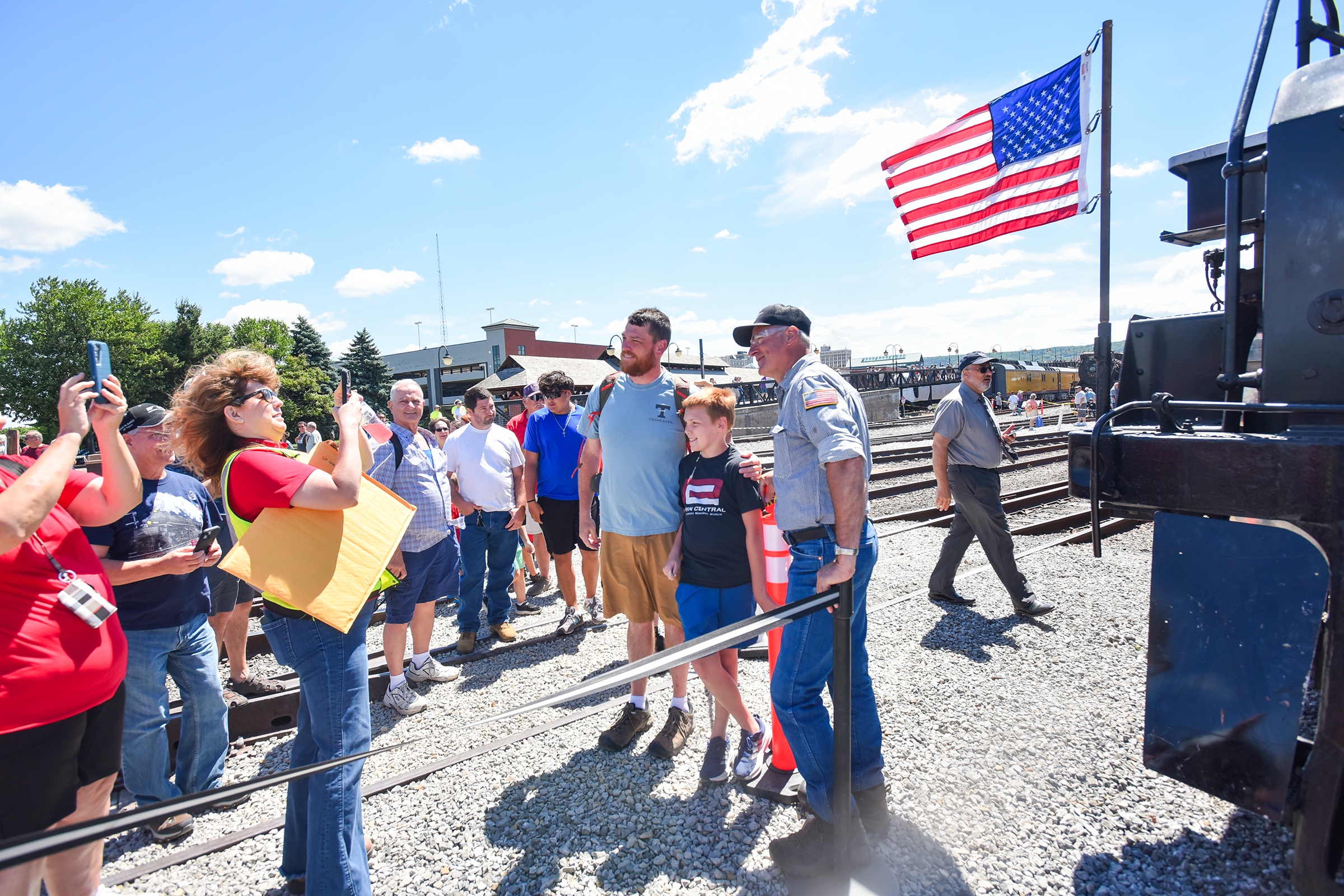 Union Pacific engineer Ed Dickens poses for a photograph with...