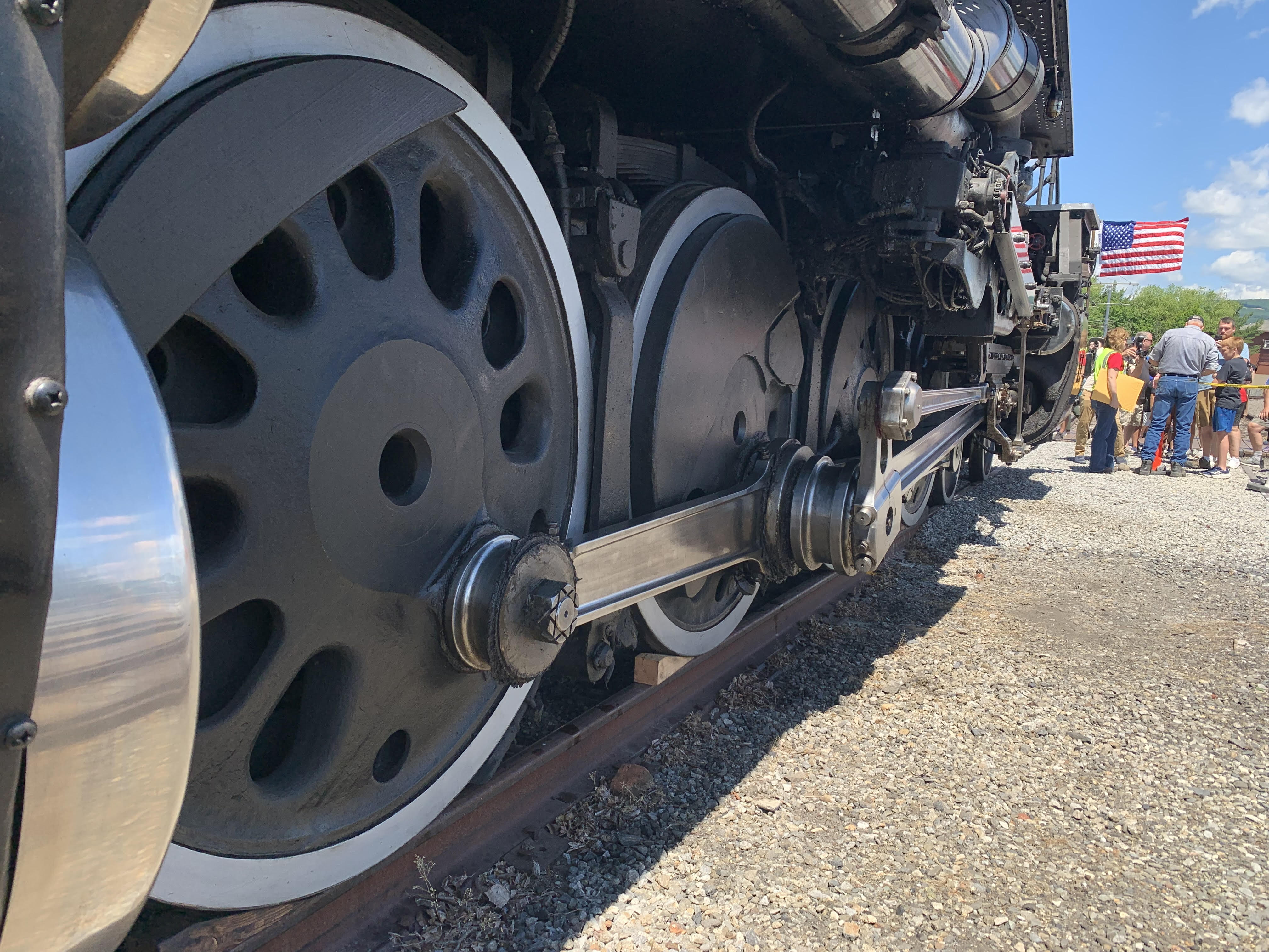 Massive driving wheels of Union Pacific’s Big Boy 4014, the...