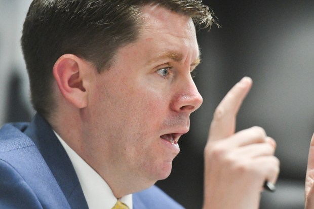 Lackawanna County Commissioner Bill Gaughan speak in reference to data centers during the commissioners meeting in the county government center in Scranton Wednesday, June 3, 2026. (SEAN MCKEAG / STAFF PHOTOGRAPHER)