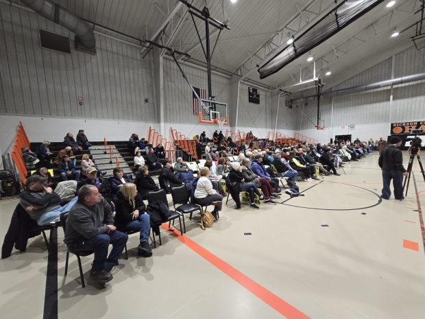 At least 150 residents attended a public hearing on data center legislation in Dickson City at the Dickson City Civic Center on Thursday, Feb. 12, 2026. (FRANK WILKES LESNEFSKY / STAFF PHOTO)