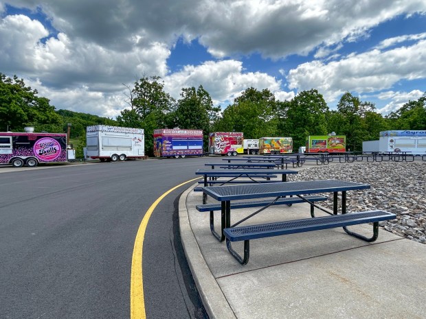 Food trucks circle the entrance to the Lackawanna County Heritage Fair at Montage Mountain Resorts in Scranton Tuesday, June 2, 2026. (SEAN MCKEAG / STAFF PHOTOGRAPHER)