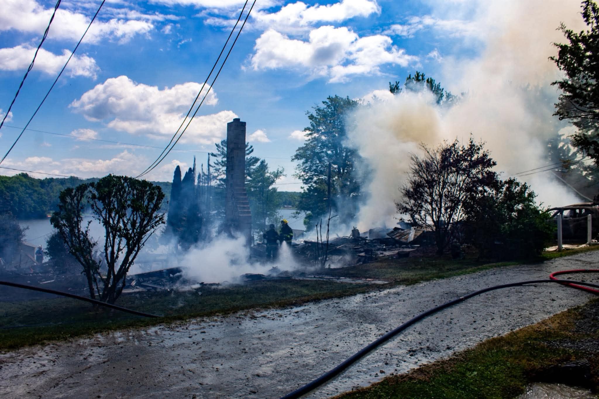 The scene of a two-alarm fire in Elk Lake the...