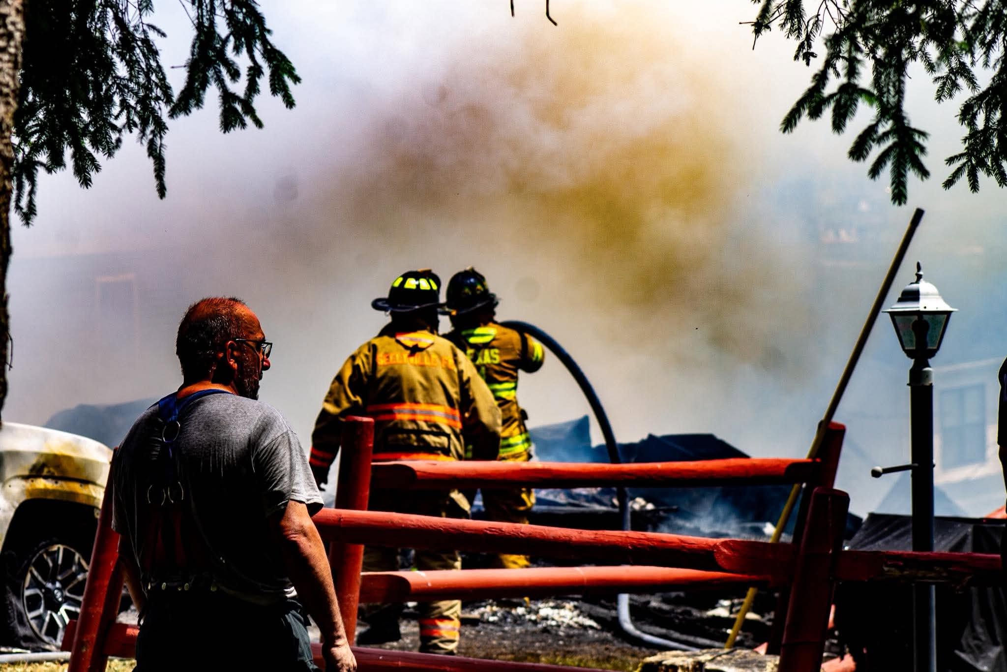 The scene of a two-alarm fire in Elk Lake the...