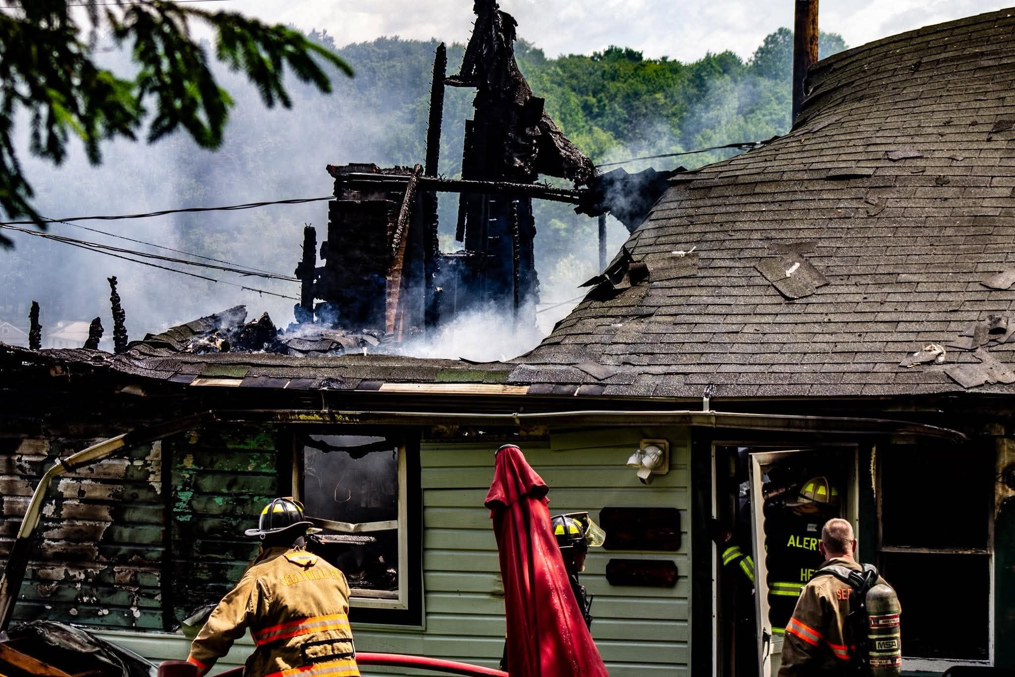 The scene of a two-alarm fire in Elk Lake the...