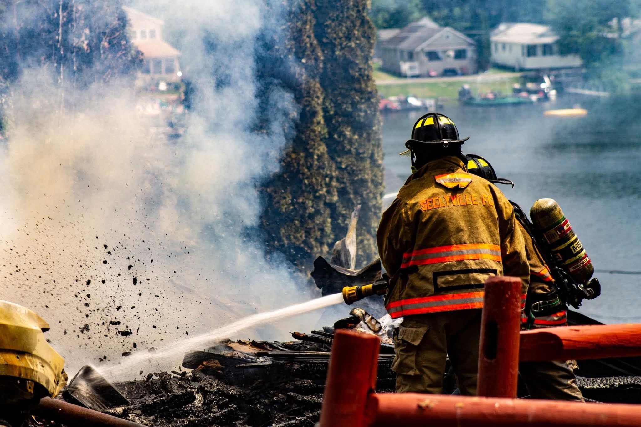 The scene of a two-alarm fire in Elk Lake the...