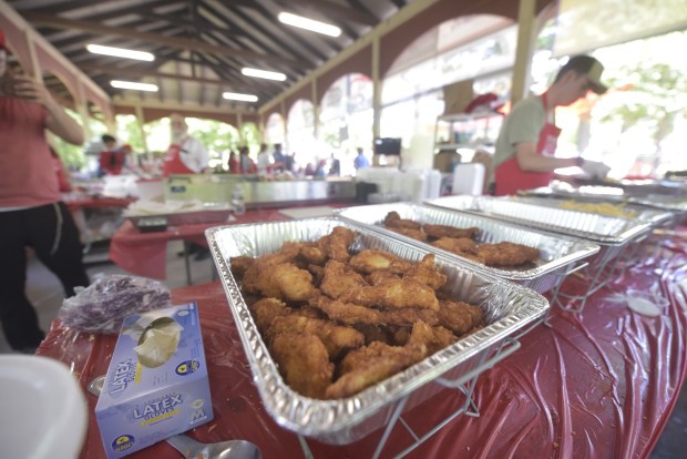 Schnitzel nuggets are prepared at the 2026 Jewish Food Festival, a four-day celebration of Jewish ethnic food at Nay Aug Park in Scranton from Sunday, June 28, through Wednesday, July 1, from 11:30 a.m. to 6:30 p.m. daily. (CHAD SEBRING/STAFF PHOTO)