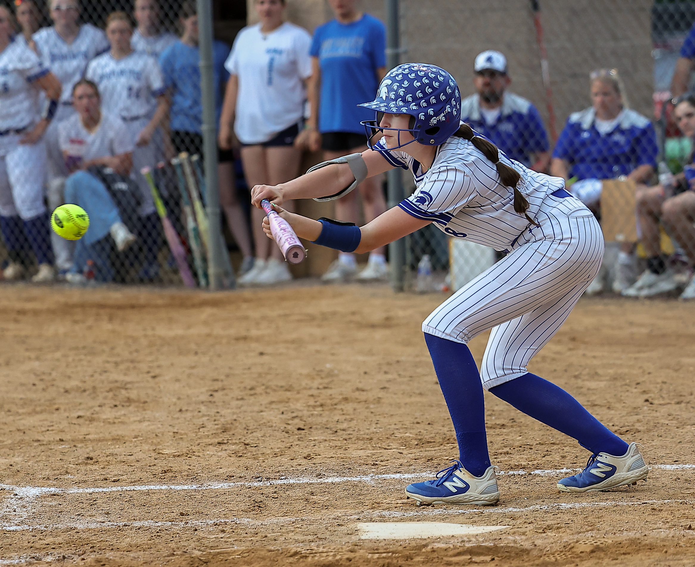 Mid Valley’s Abigail Mackey looks to bunt against Lake-Lehman during...