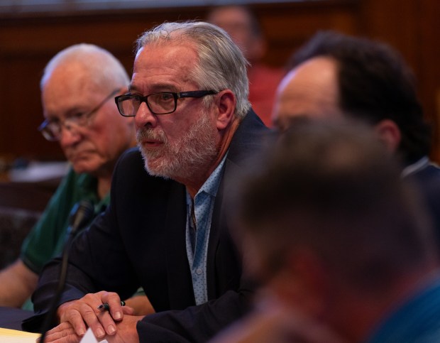 Olyphant's new solicitor, John Brazil, speaks about data centers during a council meeting in the Municipal Building in Olyphant on Tuesday, June 9, 2026. (FRANK WILKES LESNEFSKY / STAFF PHOTO)