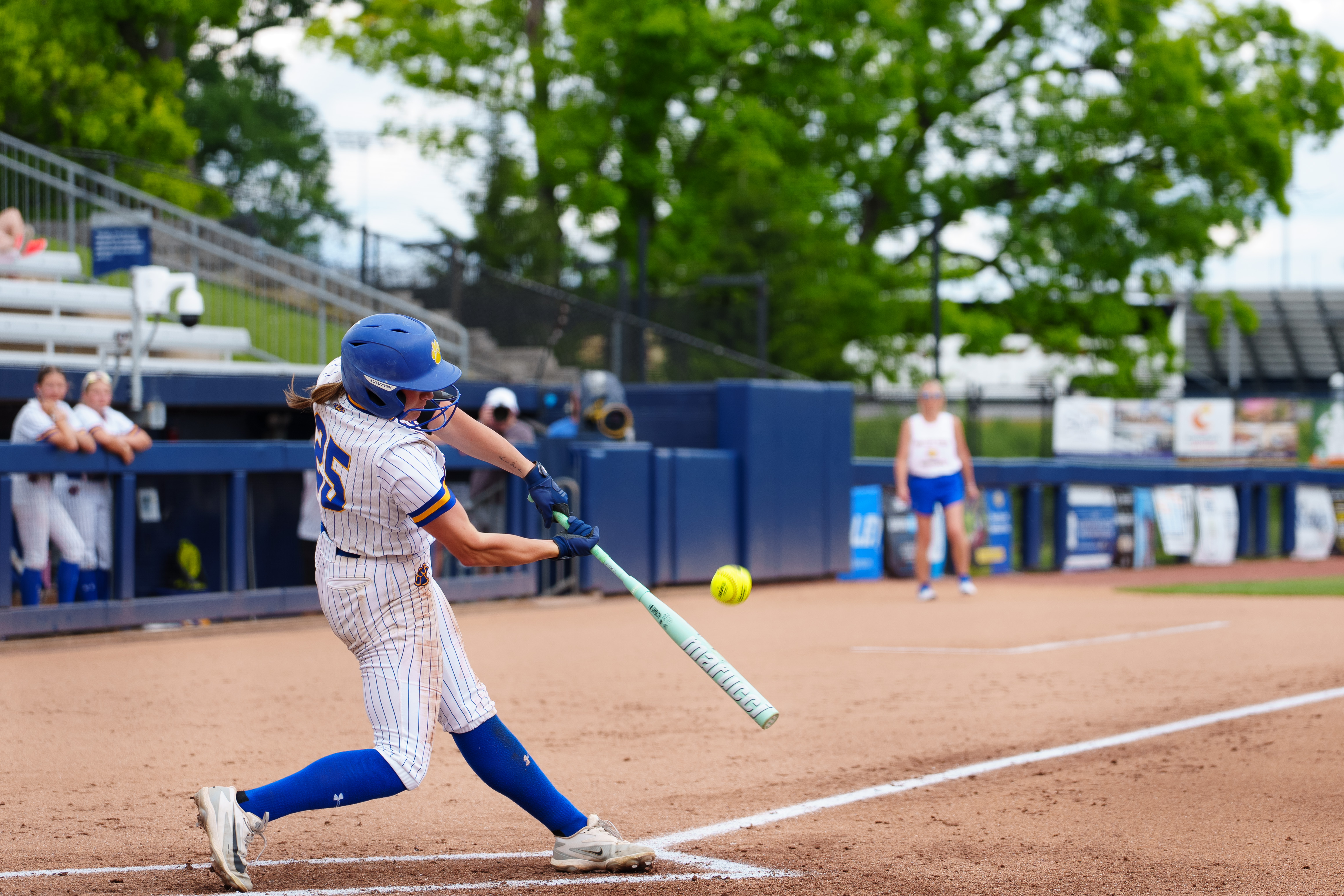 Valley View’s Abbi Call hits a single against Blackhawk during...