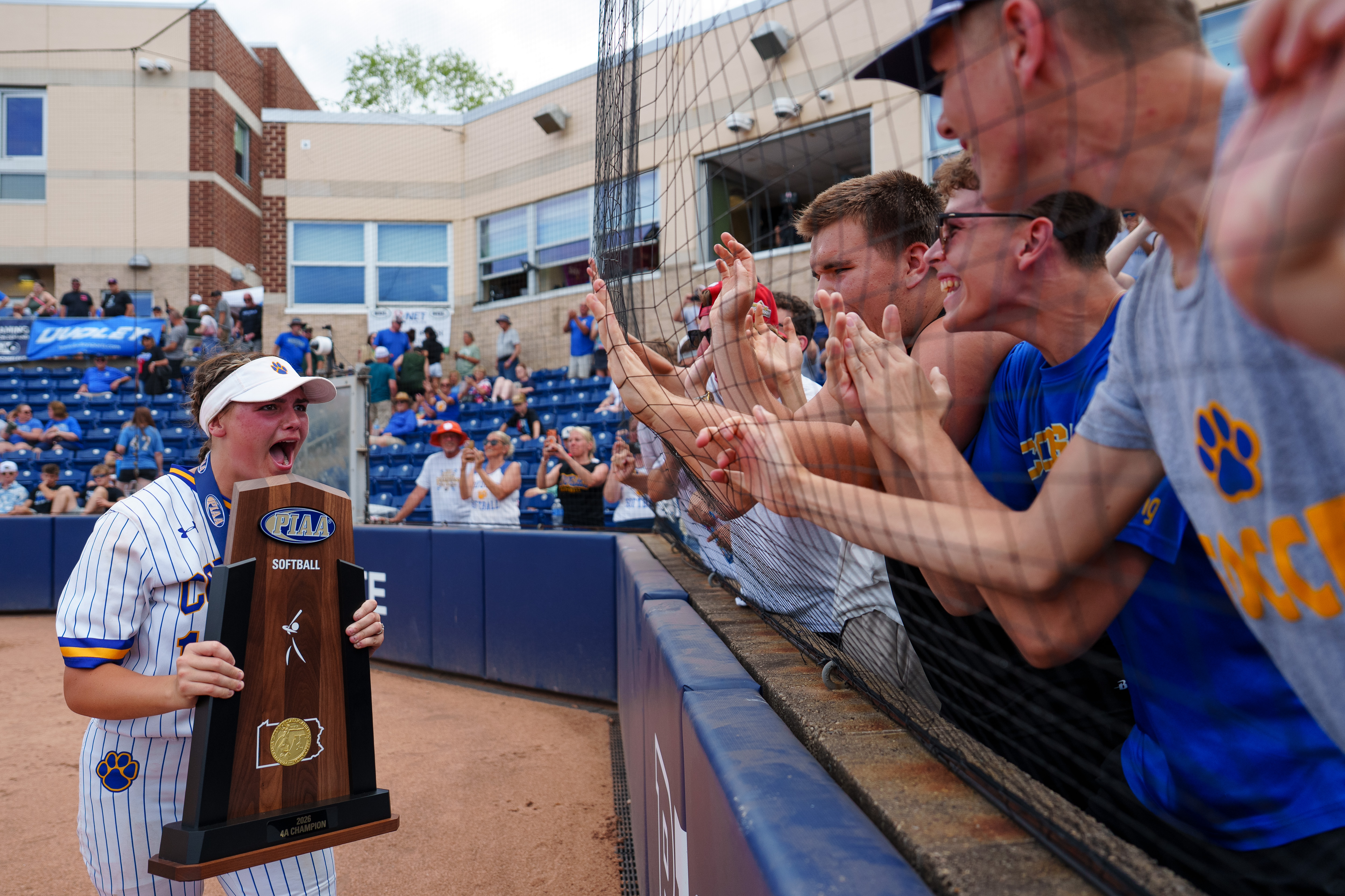 Valley View’s Zoie Krupovich celebrates with fans after winning the...