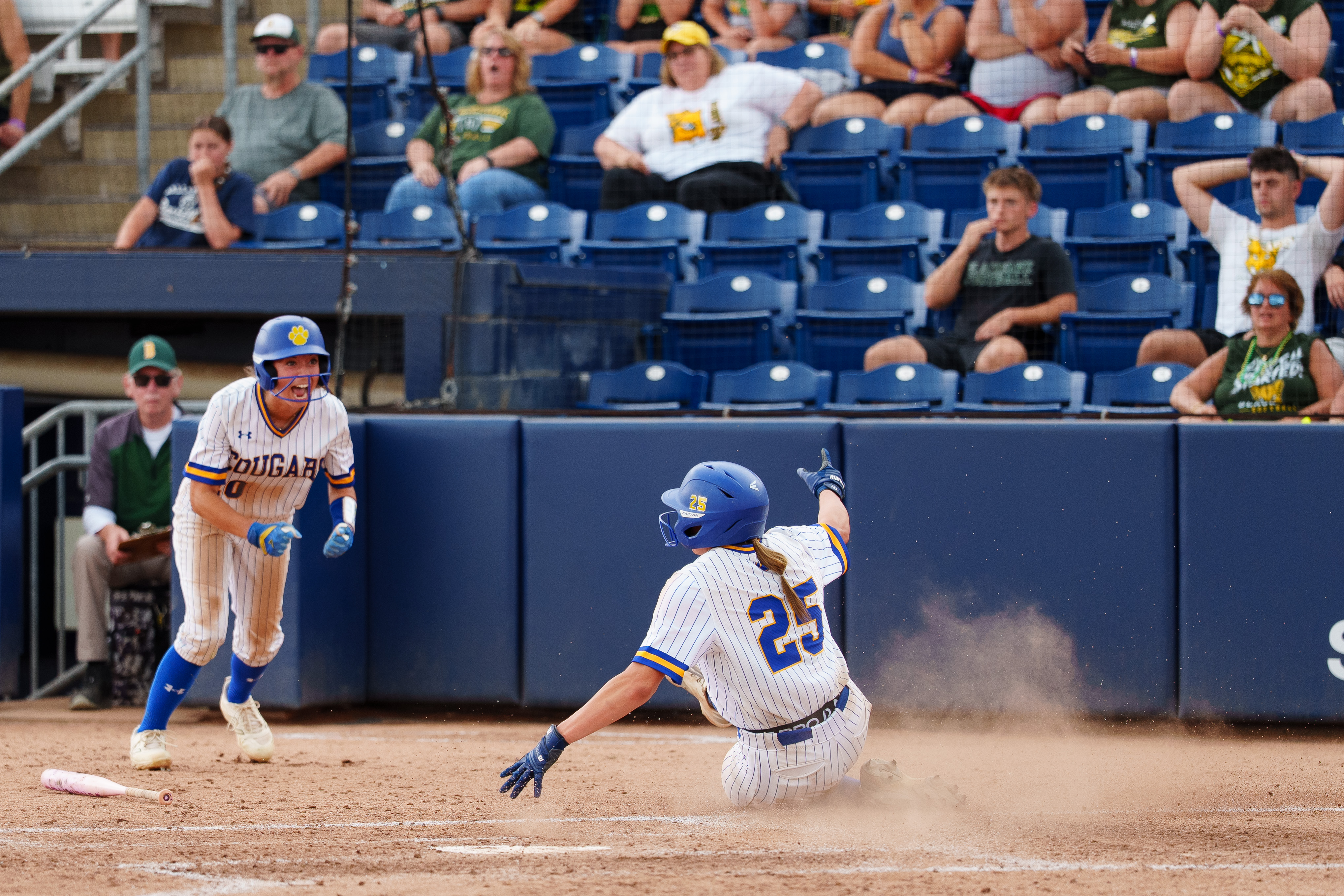 Valley View’s Mady Minelli (10) celebrates with Abbi Call (25)...