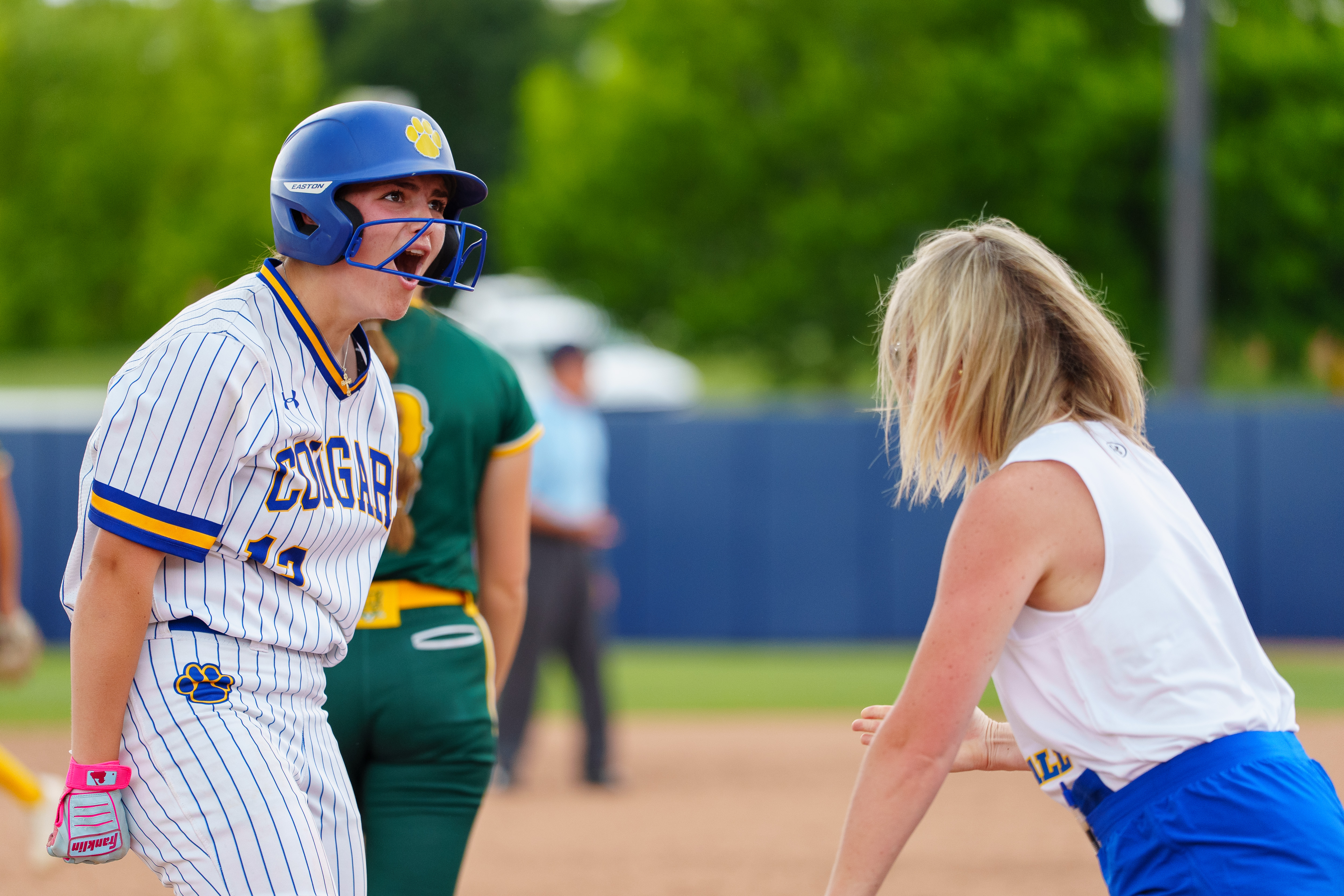 Valley View’s Zoie Krupovich celebrates with head coach Mia Wascura...