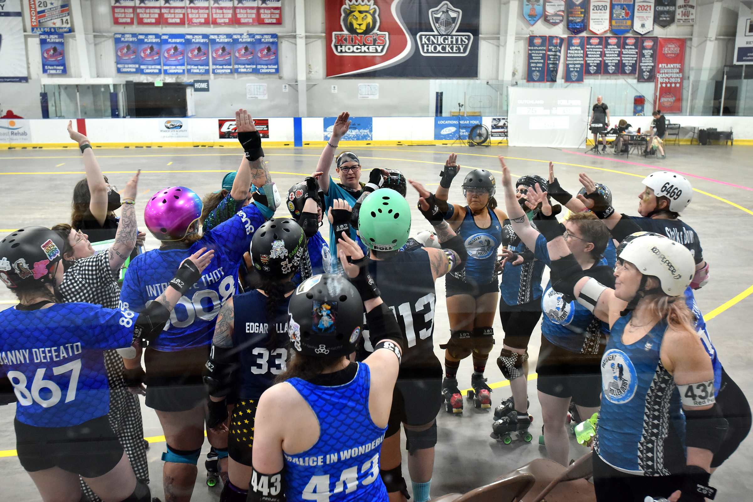 The Kelpies gather at half-time during the Bears, Beets, Battle...