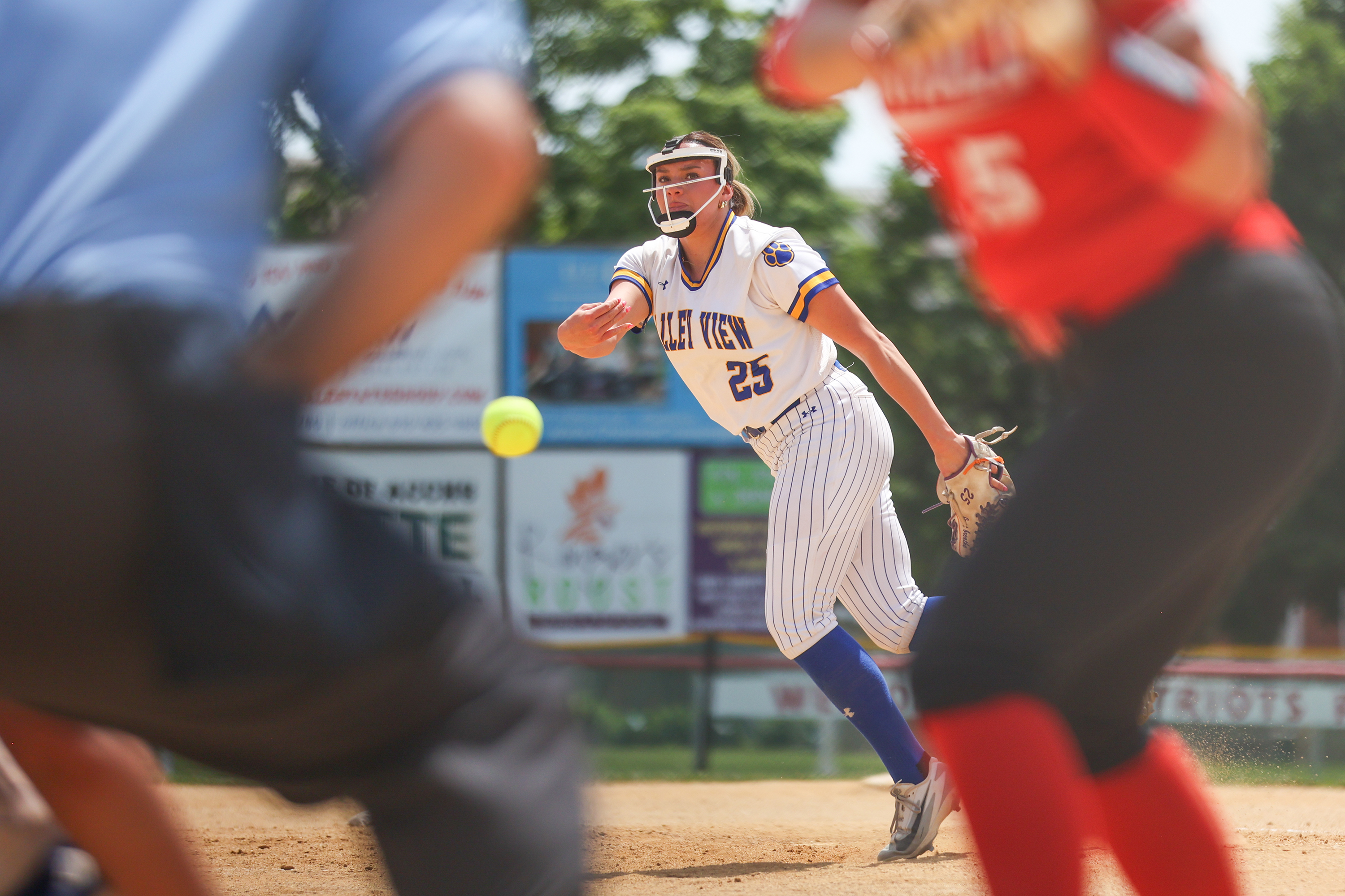 Valley View’s Abbi Call (25) pitches against Archbishop Carroll in...