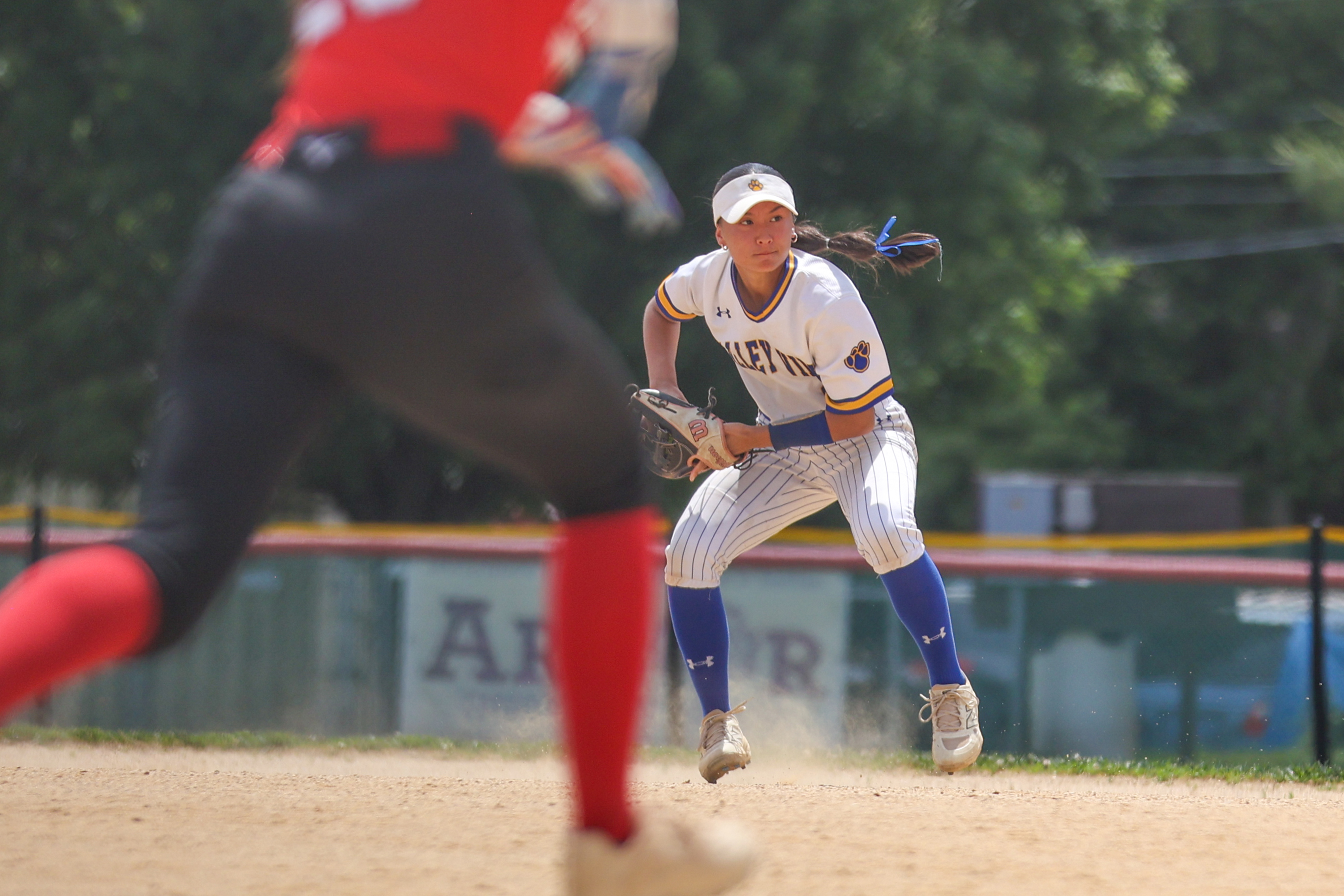Valley View’s Ella Swingle (8) prepares to make a throw...