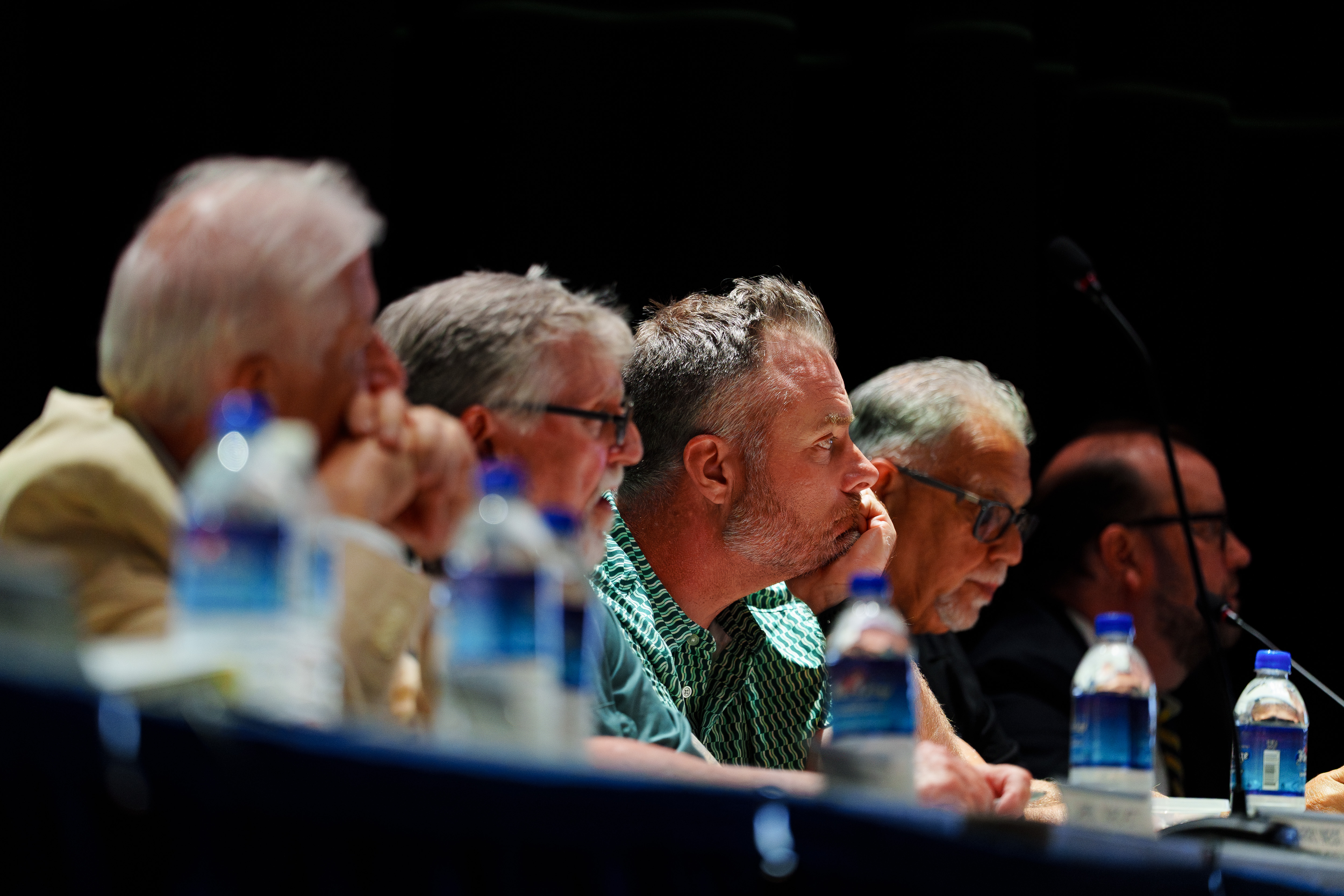 Archbald borough officials listen during a public hearing on the...