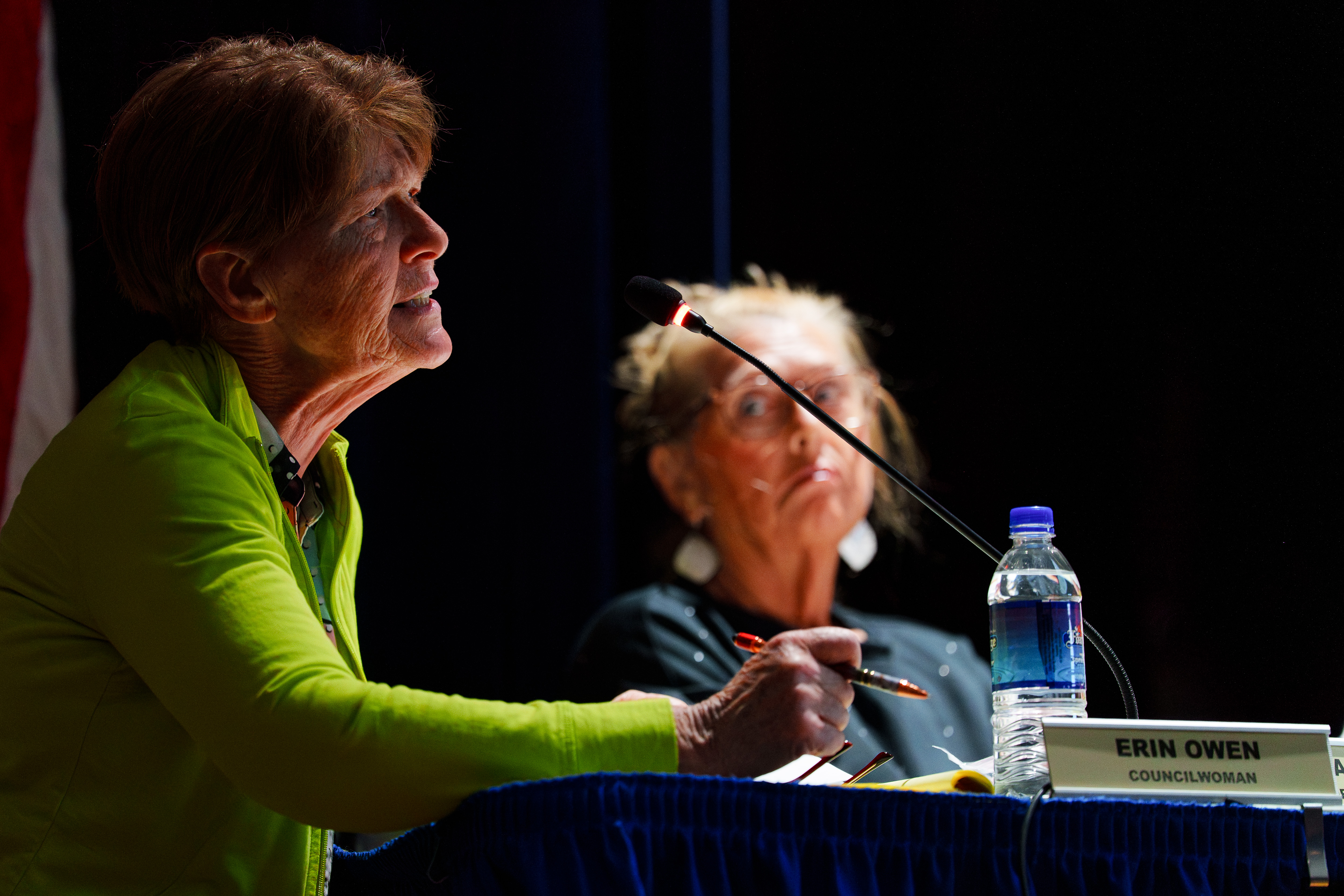 Councilwoman Erin Owen asks Attorney Edmund Campbell a question during...