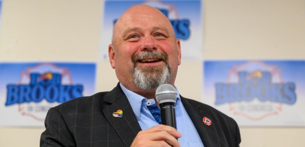 Bob Brooks speaks Wednesday, June 3, 2026, in Whitehall Township during a general election kickoff event for his congressional campaign. Brooks, a Democrat and former Bethlehem firefighter, is challenging Republican Rep. Ryan Mackenzie to represent the Lehigh Valley's 7th District. (April Gamiz/The Morning Call)