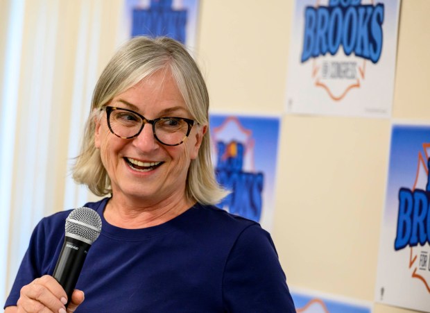 Former U.S. Rep. Susan Wild, D-7th District, speaks Wednesday, June 3, 2026, in Whitehall Township during a general election kickoff event for Bob Brooks' congressional campaign. Brooks, a Democrat and former Bethlehem firefighter, is challenging Republican Rep. Ryan Mackenzie, who defeated Wild in 2024. (April Gamiz/The Morning Call)