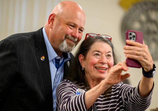 Bob Brooks poses with The Palmerton Area Democratic Committee president Sarina Barlow on Wednesday, June 3, 2026, in Whitehall Township during a general election kickoff event for his congressional campaign. Brooks, a Democrat and former Bethlehem firefighter, is challenging Republican Rep. Ryan Mackenzie to represent the Lehigh Valley's 7th District. pose for a picture Wednesday, June 3, 2026, in Whitehall Township during a general election kickoff event for Bob Brooks' congressional campaign. Brooks, a Democrat and former Bethlehem firefighter, is challenging Republican Rep. Ryan Mackenzie to represent the Lehigh Valley's 7th District. (April Gamiz/The Morning Call)