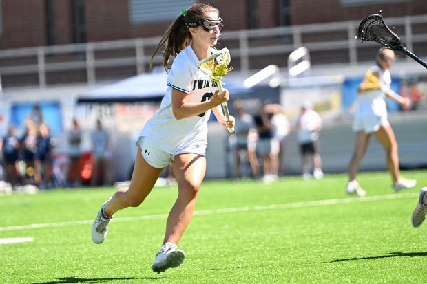 Twin Valley's Brianna Fraley controls the ball against Wyomissing on Saturday in the PIAA 2A lacrosse championship match. (Photo courtesy of Joe Evans)