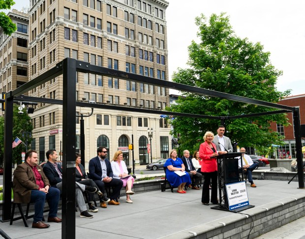 Sen. Lisa Boscola, D-Lehigh, and Sen. Nick Miller, D-Lehigh, attend a Thursday, May 28, 2026, news conference hosted by Lehigh Valley 250. The organization announced it would receive support from the Pennsylvania Tourism Office for regional programming tied to the 250th anniversary of the founding of the United States. (April Gamiz/The Morning Call)
