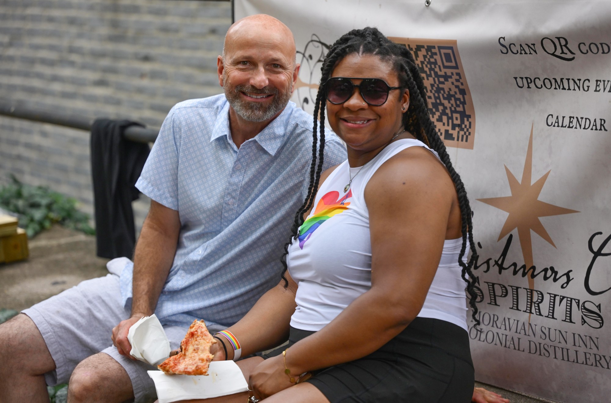Eddy Kruk, and Quylana Moore attend Sunday, June 14, 2026, the Pride Party Palooza at the Sun Inn Courtyard in Bethlehem. The afternoon event featured drag performances, music by DJ Brad Scott, vendors, and interactive entertainment. The Pride Party Palooza benefits the Eastern Pa Trans Equity Project. (Monica Cabrera/The Morning Call)