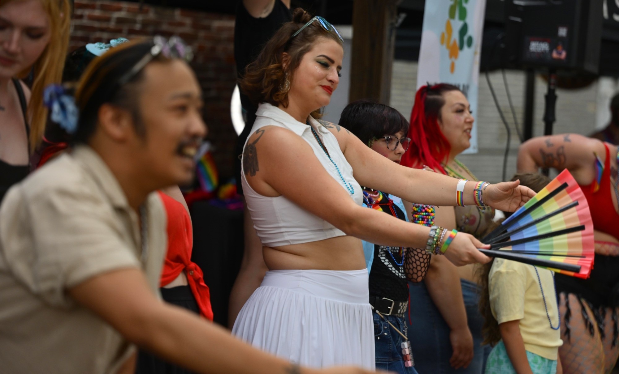 Attendees enjoy themselves at the Annual Pride Party Palooza event on Sunday, June 14, 2026, at the Sun Inn Courtyard in Bethlehem. The afternoon event featured drag performances, music by DJ Brad Scott, vendors, and interactive entertainment. The Pride Party Palooza benefits the Eastern Pa Trans Equity Project. (Monica Cabrera/The Morning Call)