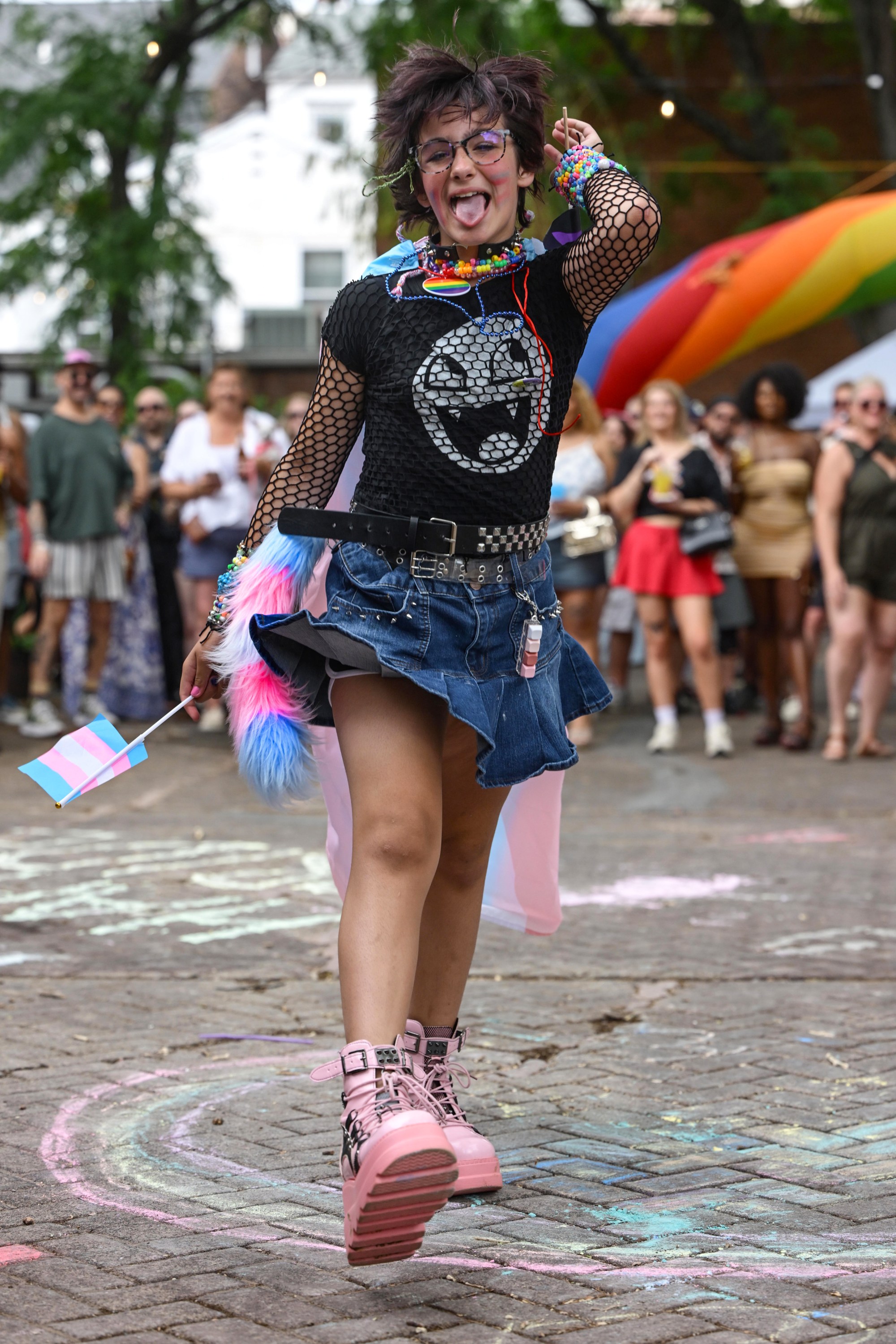 Alesia "Jaden" Hernandez of Hellertown participates Sunday, June 14, 2026, in the walk on the catwalk contest, at the Annual Pride Party Palooza event at the Sun Inn Courtyard in Bethlehem. The afternoon event featured drag performances, music by DJ Brad Scott, vendors, and interactive entertainment. The Pride Party Palooza benefits the Eastern Pa Trans Equity Project. (Monica Cabrera/The Morning Call)