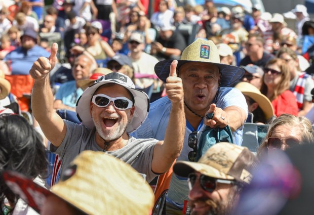 Soccer fans gather on Friday, June 19, 2026, to see United States defeat Australia 2-0 to reach World Cup knockouts at the Lehigh Valley SoccerFest and Viewing Party at SteelStacks in Bethlehem. (Monica Cabrera/The Morning Call)