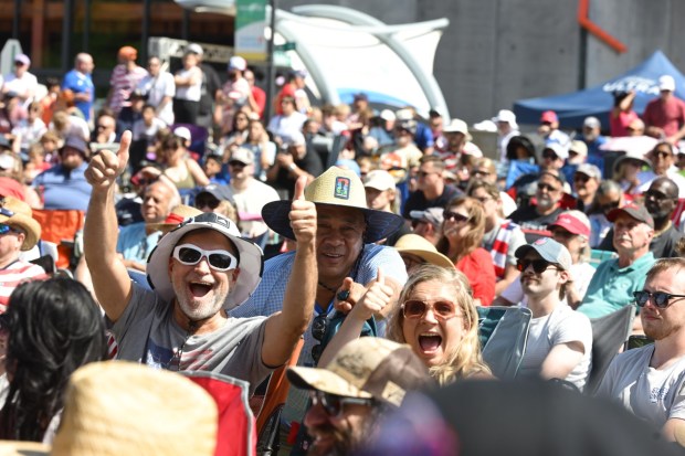 Soccer fans gather on Friday, June 19, 2026, to see United States defeat Australia 2-0 to reach World Cup knockouts at the Lehigh Valley SoccerFest and Viewing Party at SteelStacks in Bethlehem. (Monica Cabrera/The Morning Call)