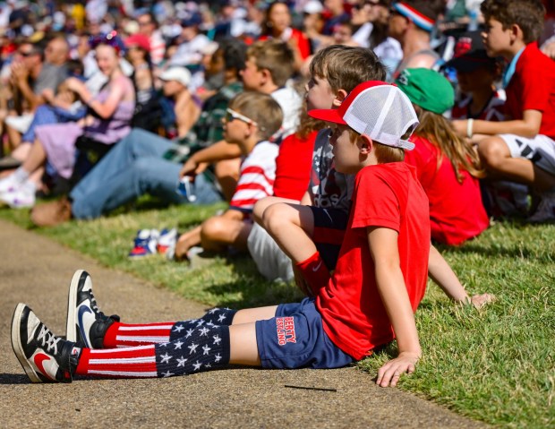 Soccer fans gather on Friday, June 19, 2026, to see United States defeat Australia 2-0 to reach World Cup knockouts at the Lehigh Valley SoccerFest and Viewing Party at SteelStacks in Bethlehem. (Monica Cabrera/The Morning Call)