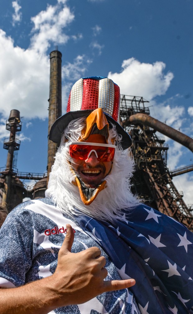 Scott Angus was in town from San Diego visiting family in Belvidere, New Jersey and caught the United States defeat Australia 2-0 to reach World Cup knockouts at the Lehigh Valley SoccerFest and Viewing Party at SteelStacks in Bethlehem on Friday, June 19, 2026. (Monica Cabrera/The Morning Call)