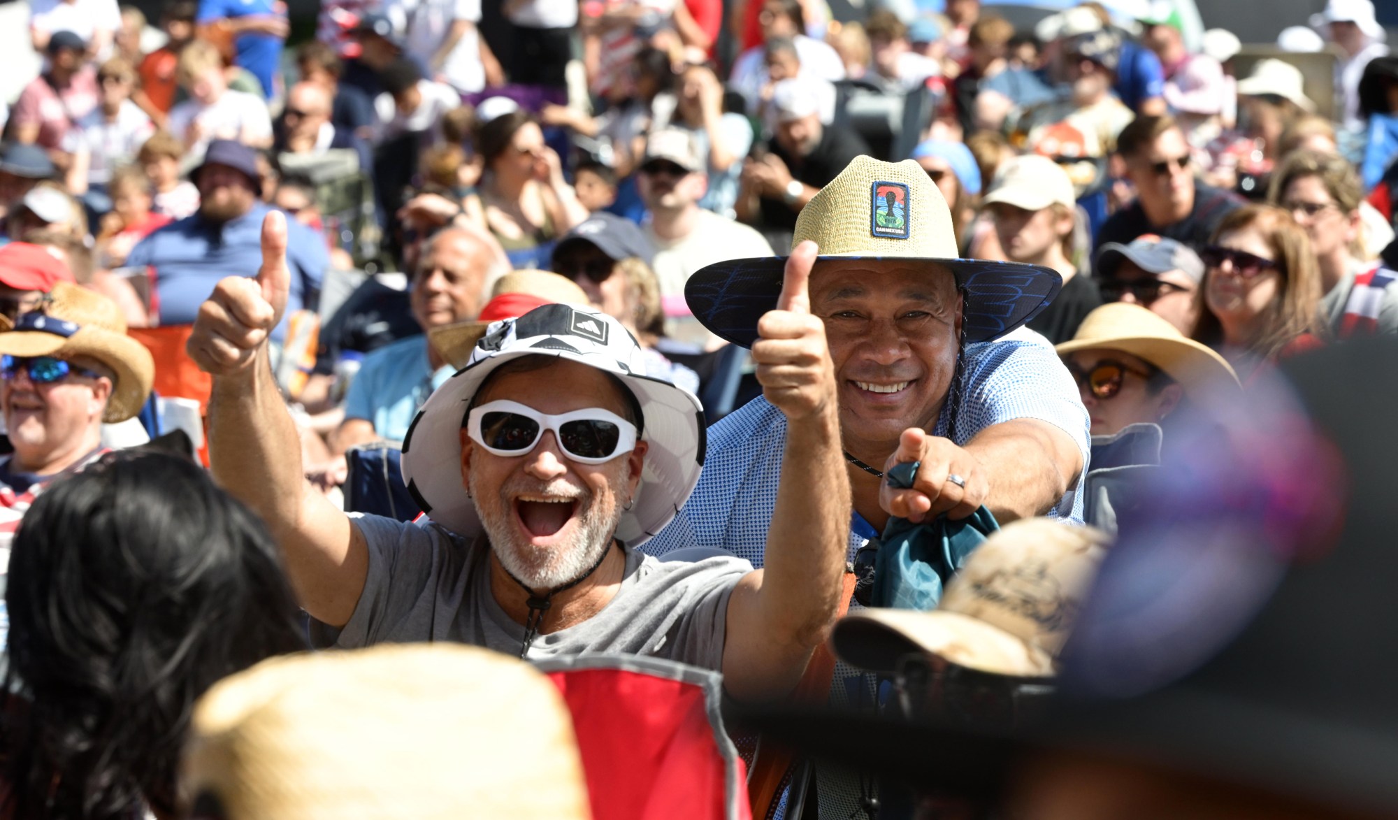 Soccer fans gather on Friday, June 19, 2026, to see United States defeat Australia 2-0 to reach World Cup knockouts at the Lehigh Valley SoccerFest and Viewing Party at SteelStacks in Bethlehem. (Monica Cabrera/The Morning Call)