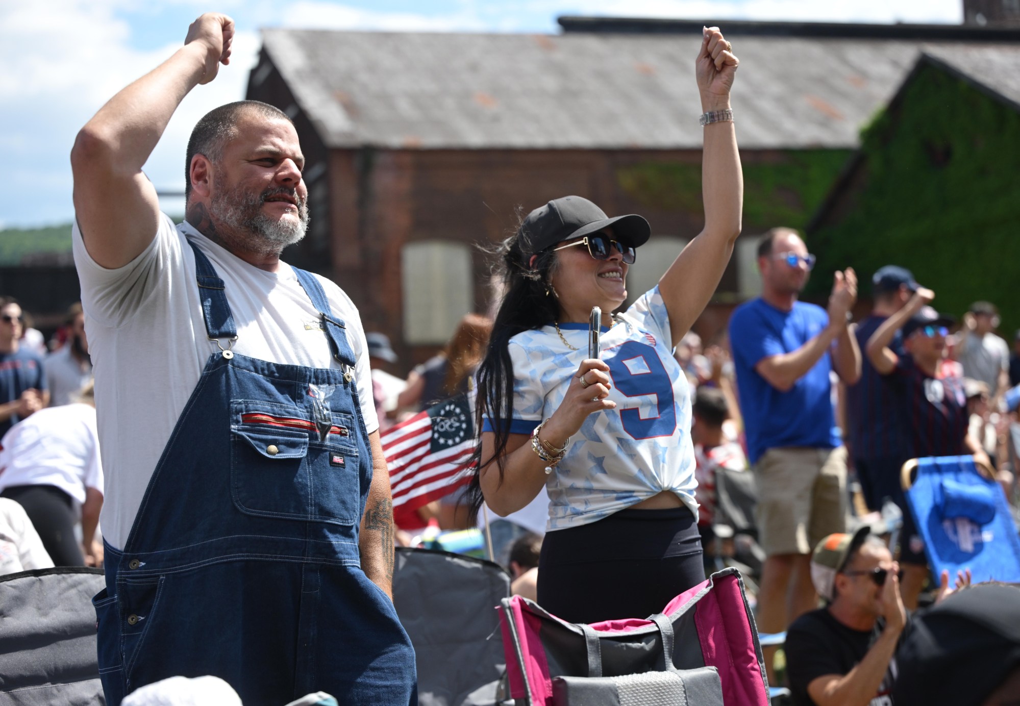 Soccer fans gather on Friday, June 19, 2026, to see United States defeat Australia 2-0 to reach World Cup knockouts at the Lehigh Valley SoccerFest and Viewing Party at SteelStacks in Bethlehem. (Monica Cabrera/The Morning Call)