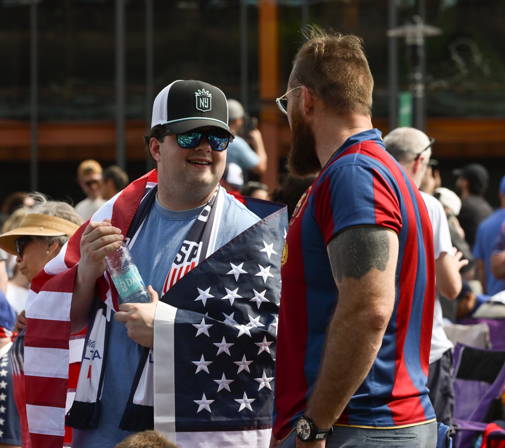 Soccer fans gather on Friday, June 19, 2026, to see United States defeat Australia 2-0 to reach World Cup knockouts at the Lehigh Valley SoccerFest and Viewing Party at SteelStacks in Bethlehem. (Monica Cabrera/The Morning Call)