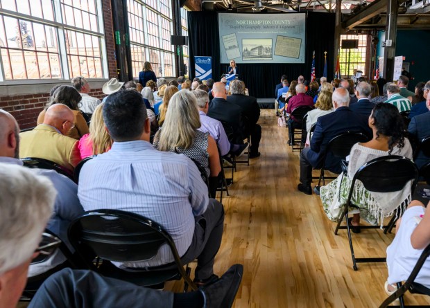 Northampton County Executive Tara Zrinski speaks Wednesday, June 24, 2026, during her first State of the County address at the National Museum of Industrial History in Bethlehem. Zrinski unveiled a plan for a Gracedale nursing home campus, with a new 700-bed skilled nursing facility, dialysis center, workforce housing and retail area. (April Gamiz/The Morning Call)