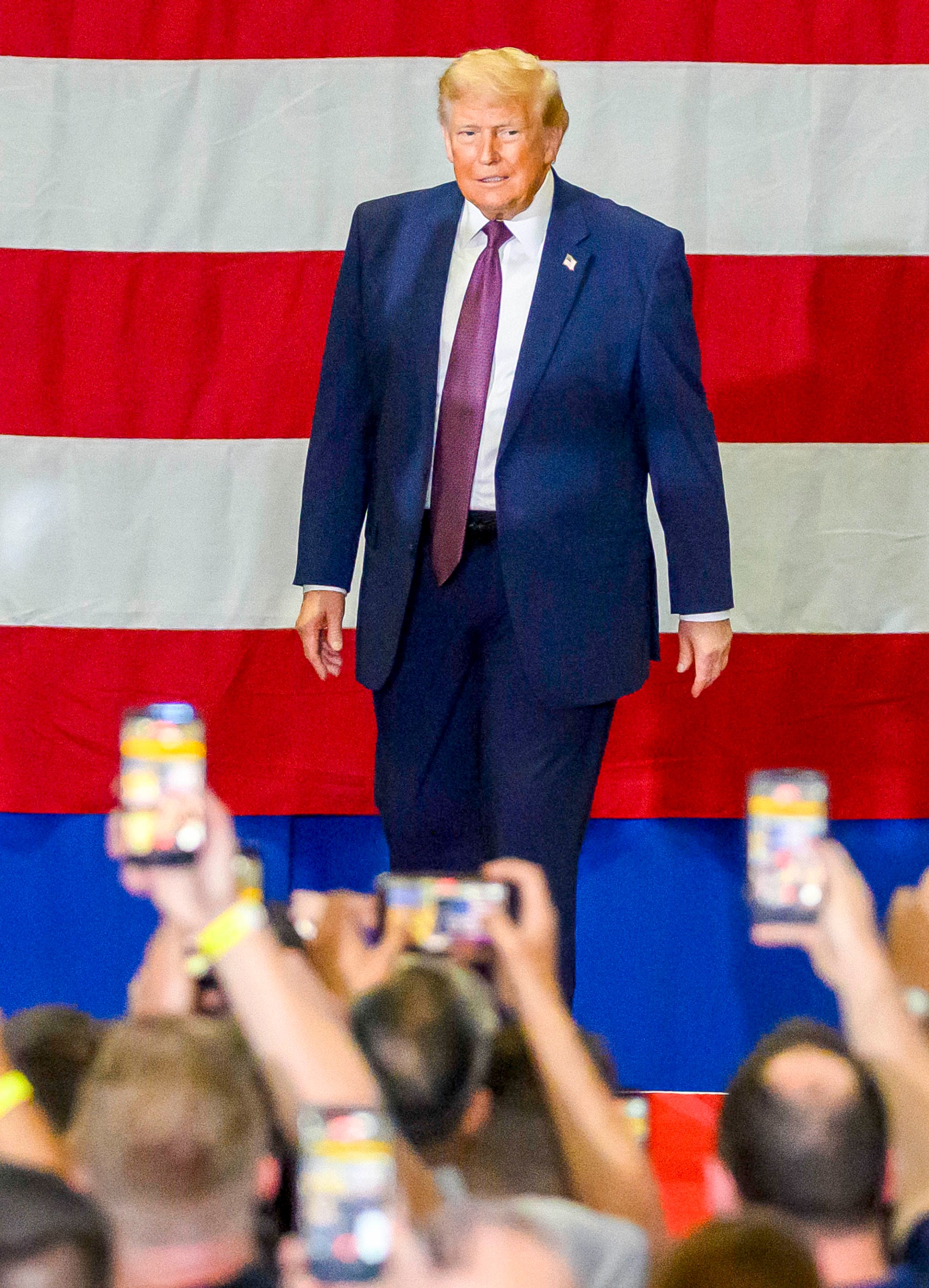 President Donald J. Trump greets the crowd Tuesday, June 23, 2026, at Mack Truck in Lower Macungie Township. (April Gamiz/The Morning Call)