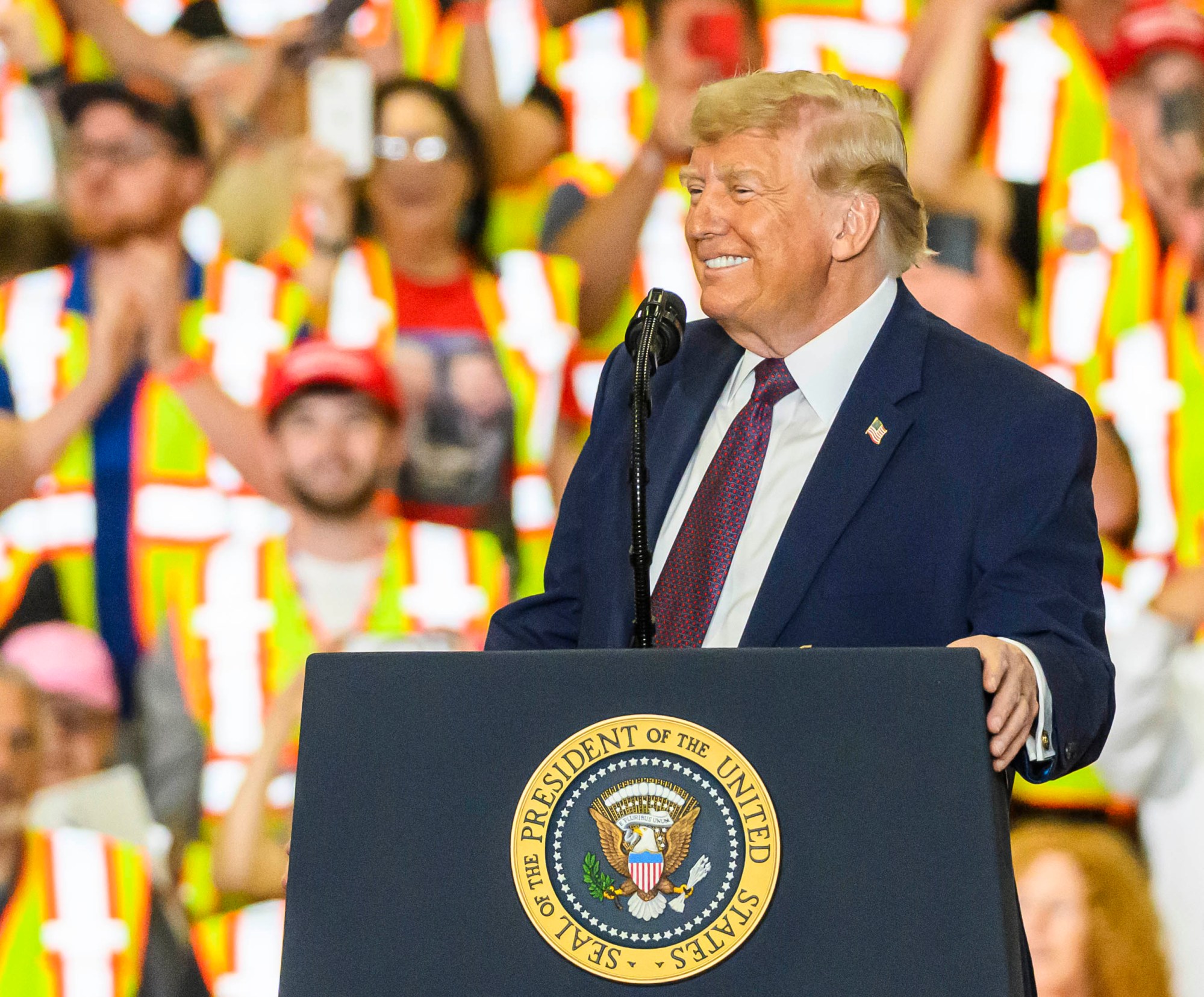President Donald J. Trump speaks Tuesday, June 23, 2026, at Mack Truck in Lower Macungie Township. (April Gamiz/The Morning Call)