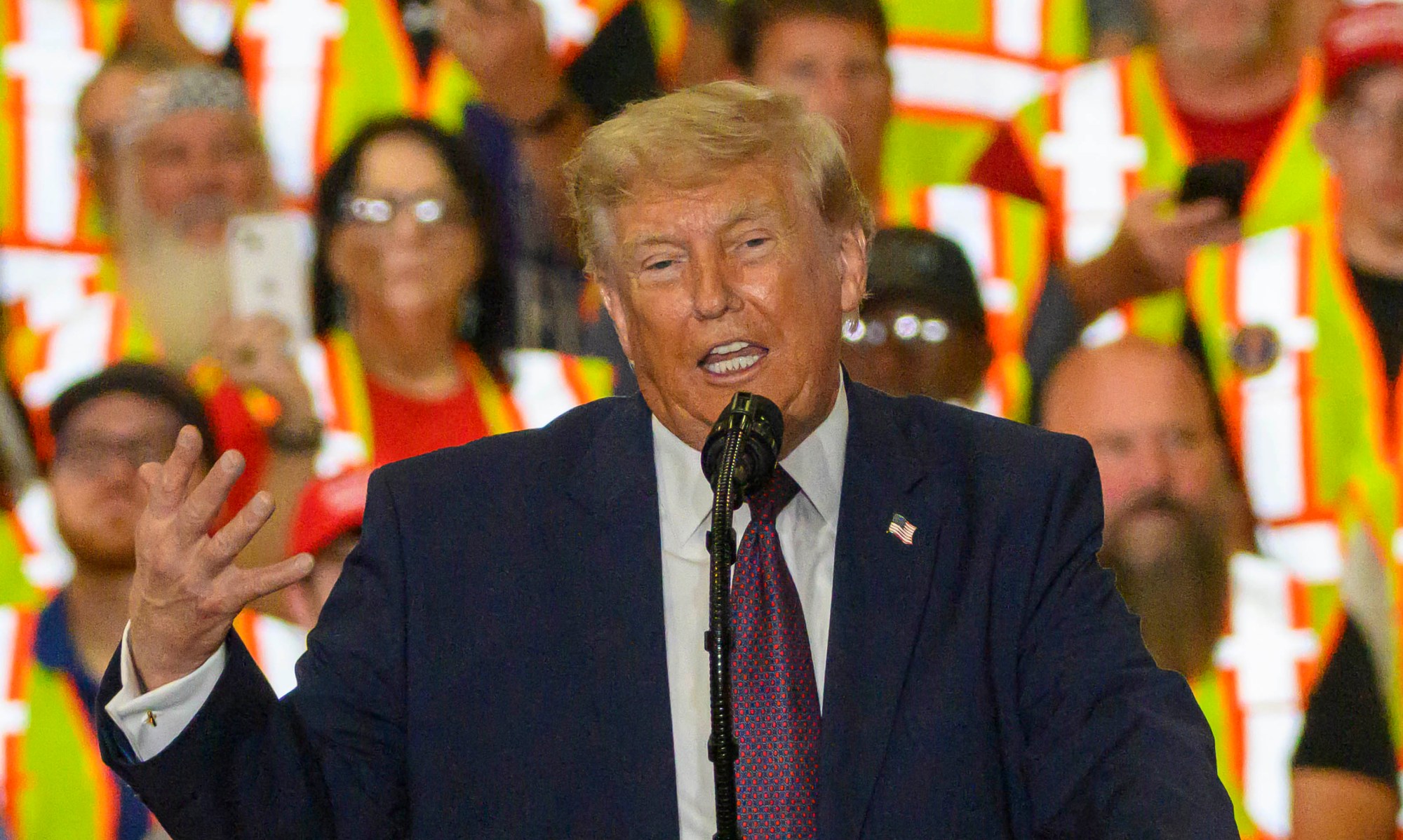 President Donald J. Trump speaks Tuesday, June 23, 2026, at Mack Truck in Lower Macungie Township. (April Gamiz/The Morning Call)