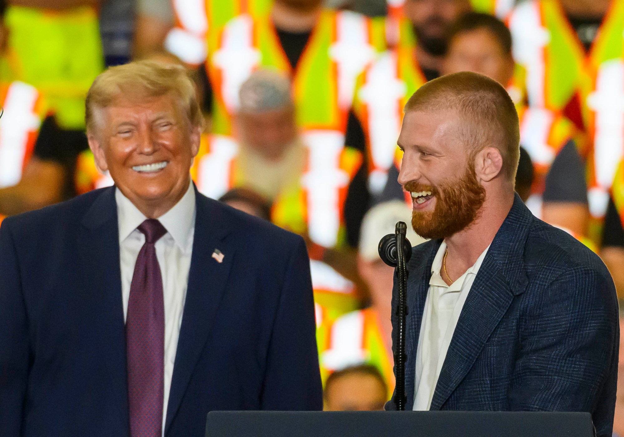 UFC fighter Bo Nickel thanks President Donald J. Trump Tuesday, June 23, 2026, at Mack Truck in Lower Macungie Township. (April Gamiz/The Morning Call)