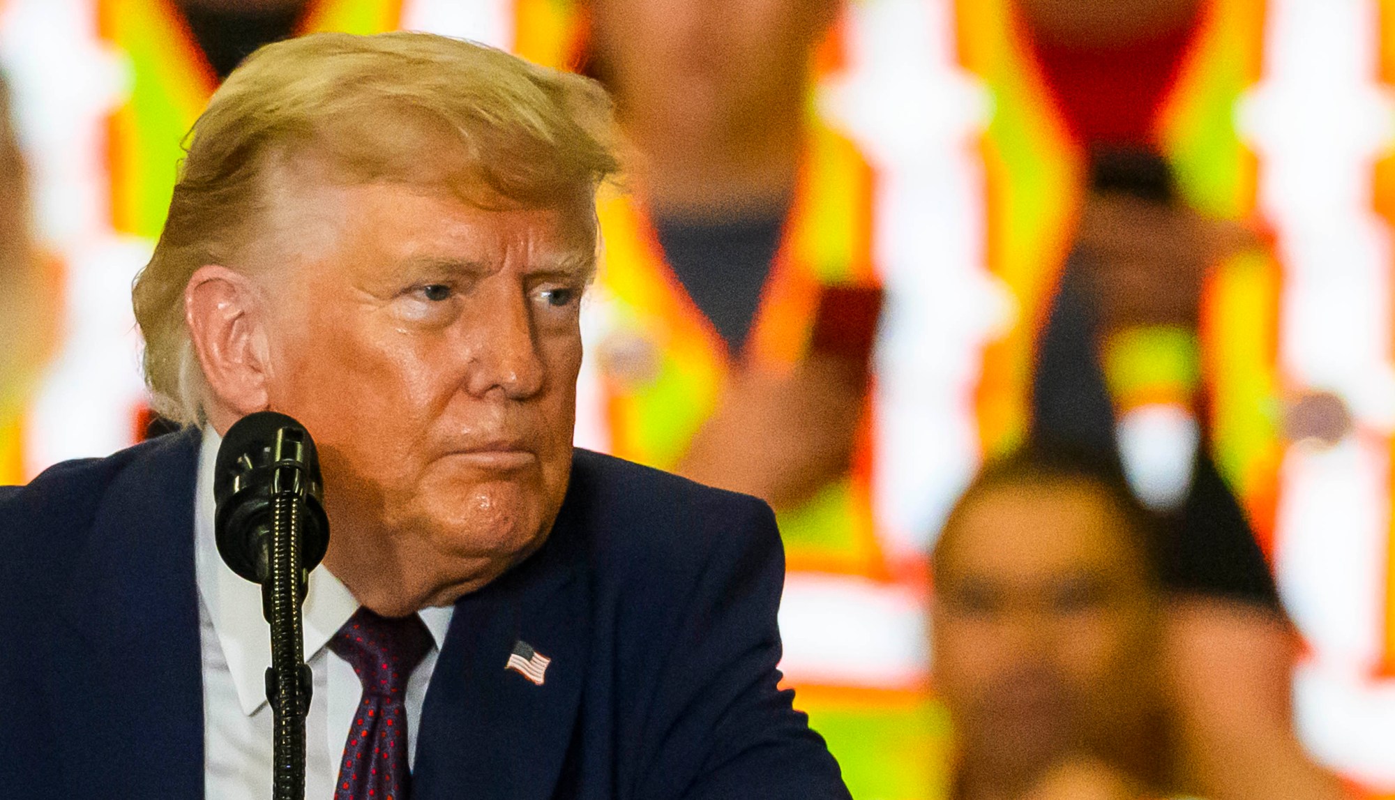 President Donald J. Trump speaks Tuesday, June 23, 2026, at Mack Truck in Lower Macungie Township. (April Gamiz/The Morning Call)