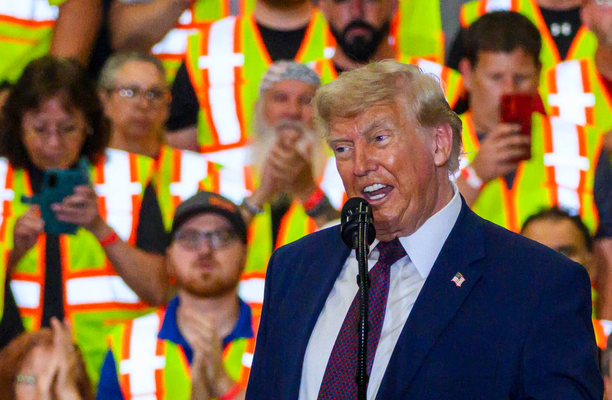 President Donald J. Trump speaks Tuesday, June 23, 2026, at Mack Truck in Lower Macungie Township. (April Gamiz/The Morning Call)