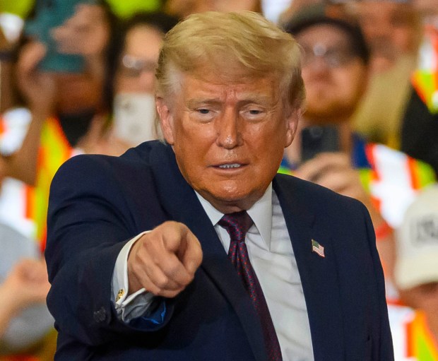 President Donald J. Trump speaks Tuesday, June 23, 2026, at Mack Truck in Lower Macungie Township. (April Gamiz/The Morning Call)