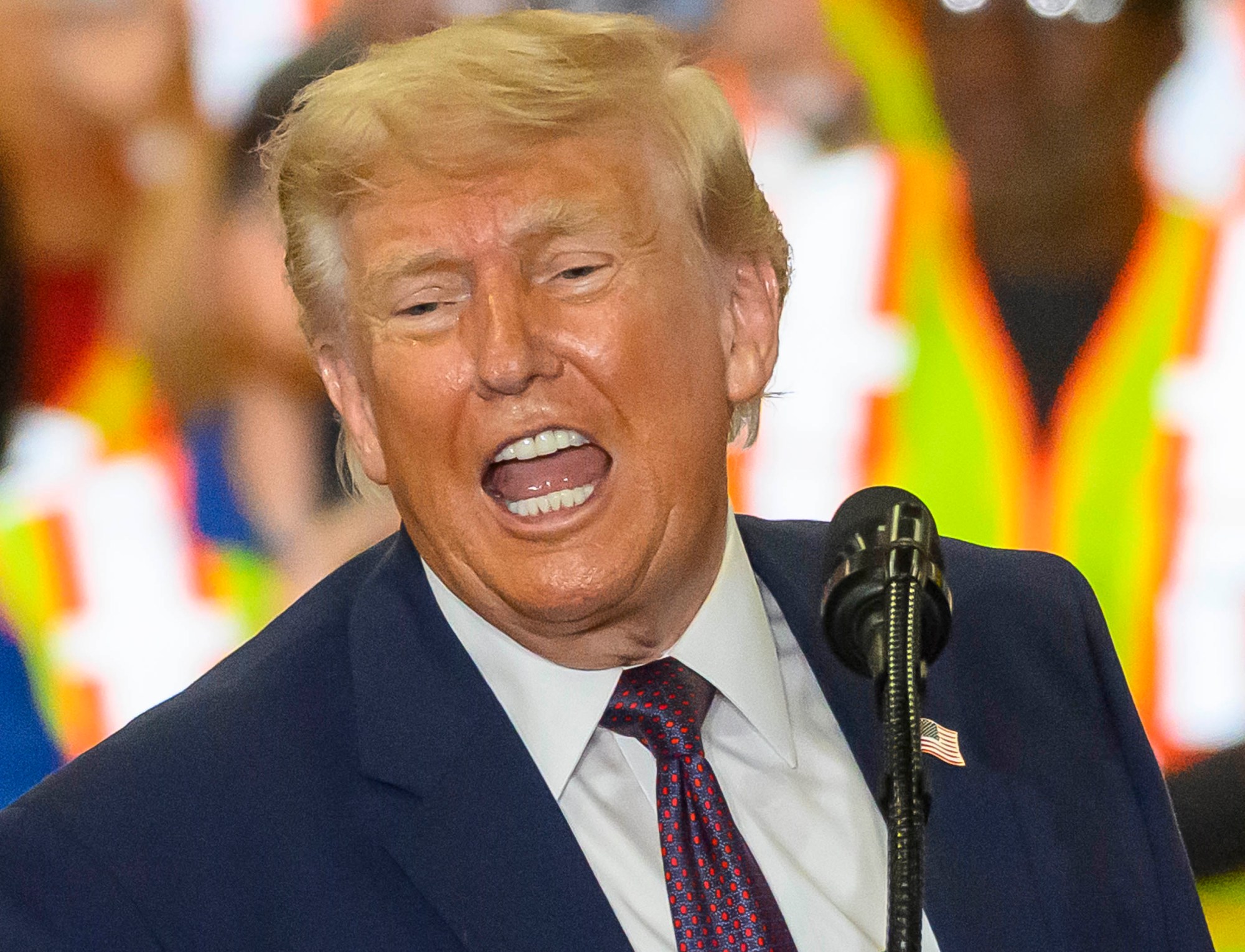 President Donald J. Trump speaks Tuesday, June 23, 2026, at Mack Truck in Lower Macungie Township. (April Gamiz/The Morning Call)