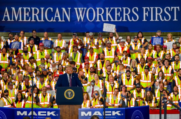 President Donald J. Trump speaks Tuesday, June 23, 2026, at Mack Truck in Lower Macungie Township. (April Gamiz/The Morning Call)