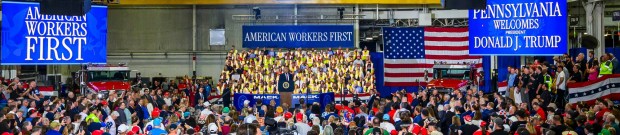 President Donald J. Trump speaks Tuesday, June 23, 2026, at Mack Truck in Lower Macungie Township. (April Gamiz/The Morning Call)