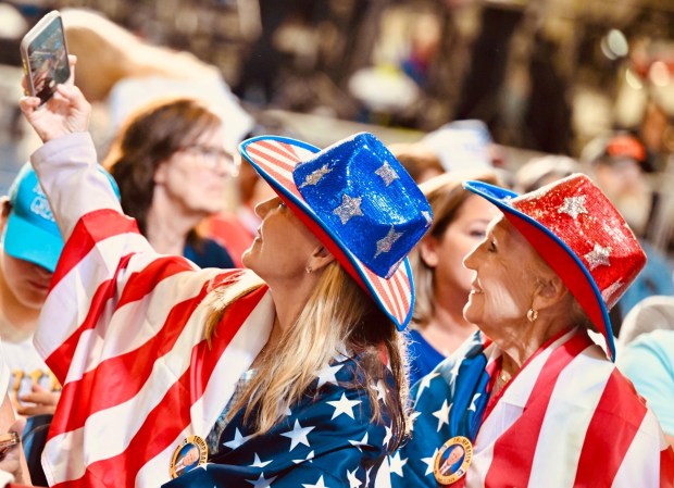 People get ready to take their seats Tuesday, June 23, 2026, to see President Donald Trump speak at the Mack Truck plant in Lower Macungie Township. (April Gamiz/The Morning Call)