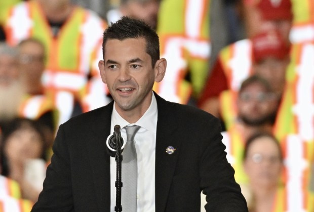 NASA Administrator Jared Isaacman speaks Tuesday, June 23, 2026, before President Donald J. Trump takes the stage at Mack Truck in Lower Macungie Township. (April Gamiz/The Morning Call)